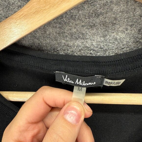 Vila Milano Sweater Pullover Women M Medium Black Striped Knit Long Sleeve - Picture 4 of 8